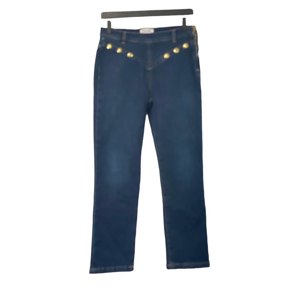 FRAME Le High Embellished Straight Jeans In Waldane Gold Studs Side Zip Size 28 - Picture 1 of 11